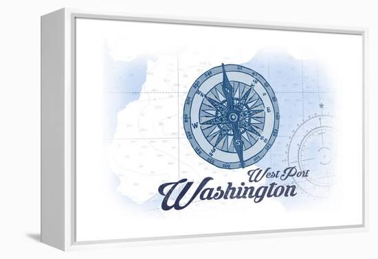 West Port, Washington - Compass - Blue - Coastal Icon-Lantern Press-Framed Stretched Canvas