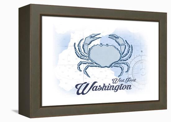 West Port, Washington - Crab - Blue - Coastal Icon-Lantern Press-Framed Stretched Canvas