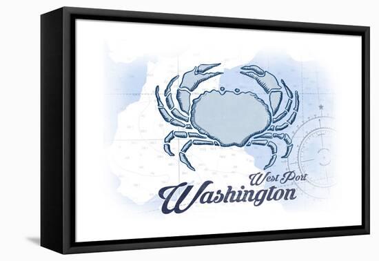 West Port, Washington - Crab - Blue - Coastal Icon-Lantern Press-Framed Stretched Canvas