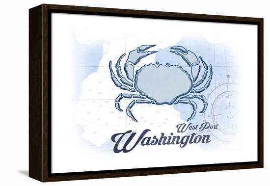 West Port, Washington - Crab - Blue - Coastal Icon-Lantern Press-Framed Stretched Canvas