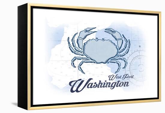 West Port, Washington - Crab - Blue - Coastal Icon-Lantern Press-Framed Stretched Canvas