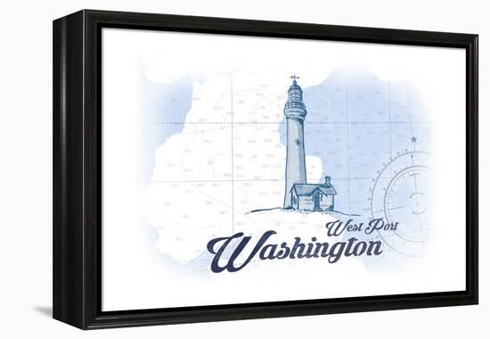 West Port, Washington - Lighthouse - Blue - Coastal Icon-Lantern Press-Framed Stretched Canvas