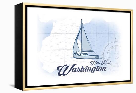 West Port, Washington - Sailboat - Blue - Coastal Icon-Lantern Press-Framed Stretched Canvas