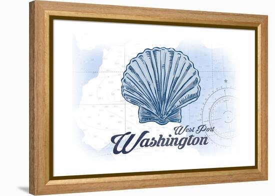 West Port, Washington - Scallop Shell - Blue - Coastal Icon-Lantern Press-Framed Stretched Canvas