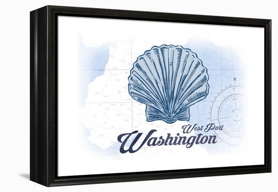 West Port, Washington - Scallop Shell - Blue - Coastal Icon-Lantern Press-Framed Stretched Canvas