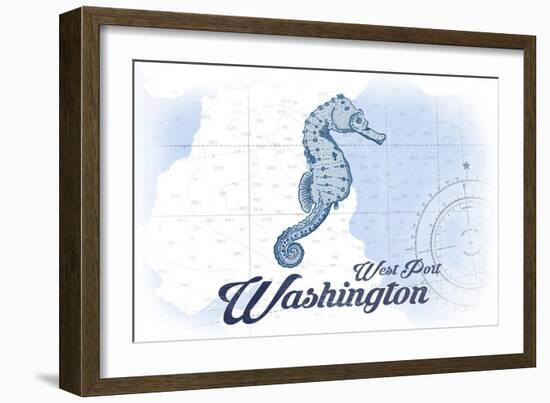 West Port, Washington - Seahorse - Blue - Coastal Icon-Lantern Press-Framed Art Print