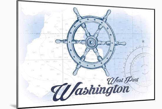 West Port, Washington - Ship Wheel - Blue - Coastal Icon-Lantern Press-Mounted Art Print