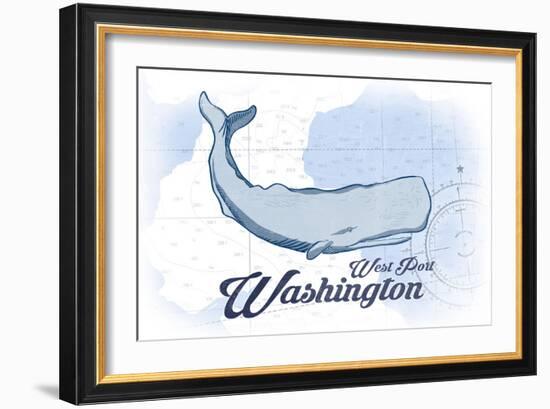 West Port, Washington - Whale - Blue - Coastal Icon-Lantern Press-Framed Art Print