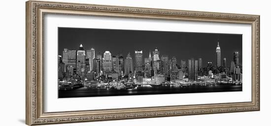 West Side Skyline at Night in Black and White, New York, USA--Framed Photographic Print