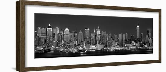 West Side Skyline at Night in Black and White, New York, USA--Framed Photographic Print