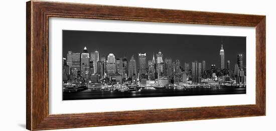 West Side Skyline at Night in Black and White, New York, USA--Framed Photographic Print