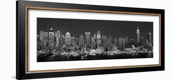 West Side Skyline at Night in Black and White, New York, USA-null-Framed Photographic Print