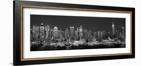 West Side Skyline at Night in Black and White, New York, USA--Framed Photographic Print