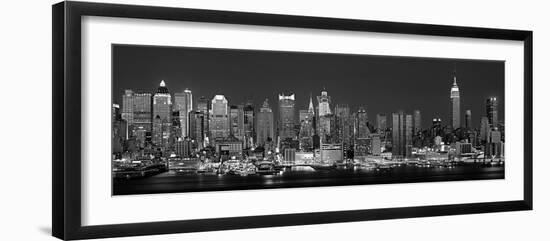 West Side Skyline at Night in Black and White, New York, USA--Framed Photographic Print