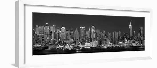 West Side Skyline at Night in Black and White, New York, USA--Framed Photographic Print