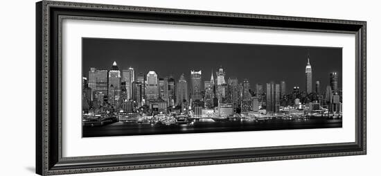 West Side Skyline at Night in Black and White, New York, USA-null-Framed Photographic Print