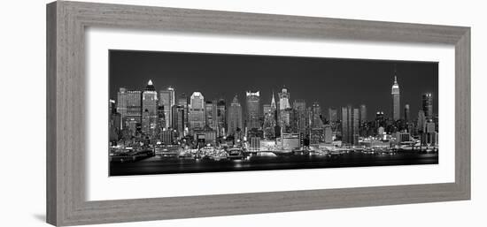 West Side Skyline at Night in Black and White, New York, USA-null-Framed Premium Photographic Print