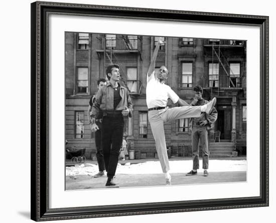 West Side Story, George Chakiris Gets Some Dancing Moves from Co-Director, Jerome Robbins, 1961-null-Framed Photo