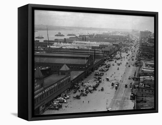 West Street with Piers and Warehouses, New York-null-Framed Premier Image Canvas