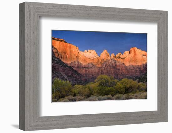 West Temple, Altar of Sacrifice, and Sundial at Sunrise, Zion NP, Utah-Howie Garber-Framed Photographic Print