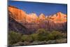 West Temple, Altar of Sacrifice, and Sundial at Sunrise, Zion NP, Utah-Howie Garber-Mounted Photographic Print