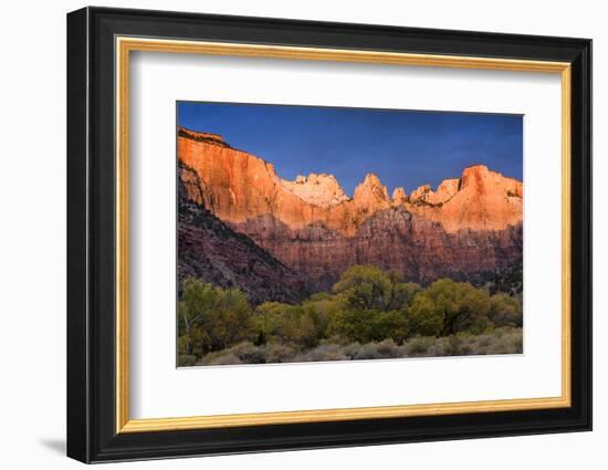 West Temple, Altar of Sacrifice, and Sundial at Sunrise, Zion NP, Utah-Howie Garber-Framed Photographic Print