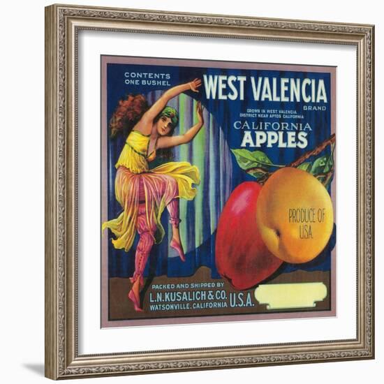 West Valencia Apple Crate Label - Watsonville, CA-Lantern Press-Framed Art Print