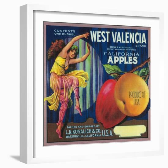 West Valencia Apple Crate Label - Watsonville, CA-Lantern Press-Framed Art Print