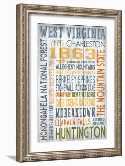 West Virginia - Barnwood Typography-Lantern Press-Framed Art Print