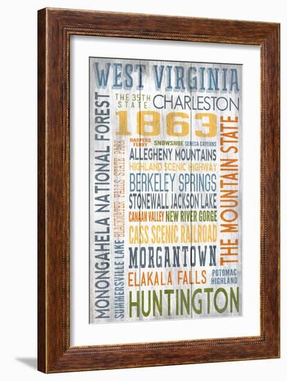 West Virginia - Barnwood Typography-Lantern Press-Framed Art Print