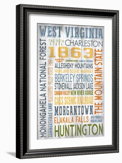 West Virginia - Barnwood Typography-Lantern Press-Framed Art Print