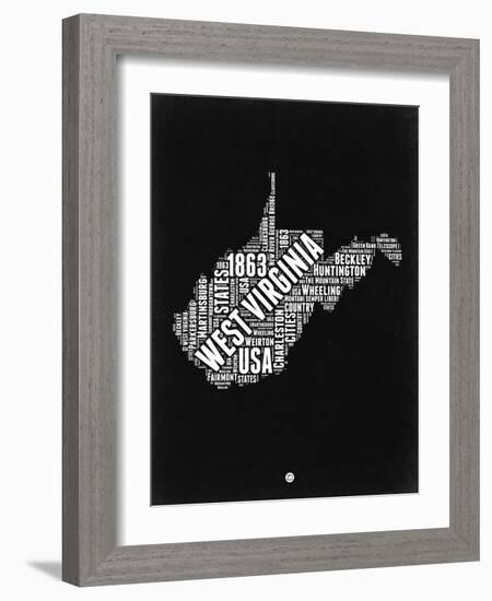 West Virginia Black and White Map-NaxArt-Framed Art Print