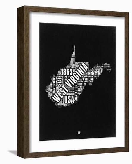 West Virginia Black and White Map-NaxArt-Framed Art Print