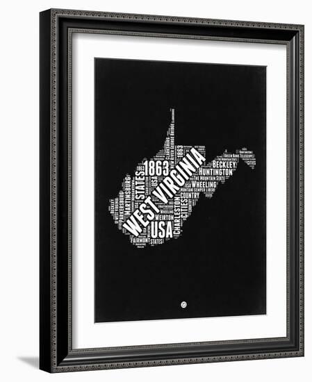 West Virginia Black and White Map-NaxArt-Framed Art Print