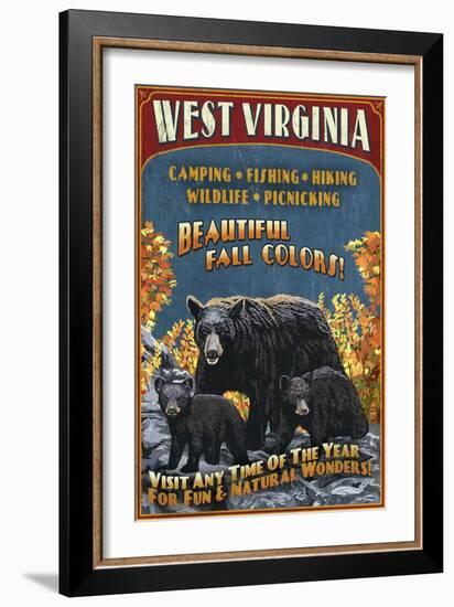 West Virginia - Black Bear Family-Lantern Press-Framed Art Print