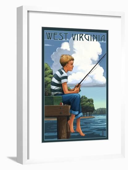 West Virginia - Boy Fishing-Lantern Press-Framed Art Print