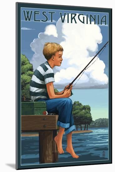 West Virginia - Boy Fishing-Lantern Press-Mounted Art Print