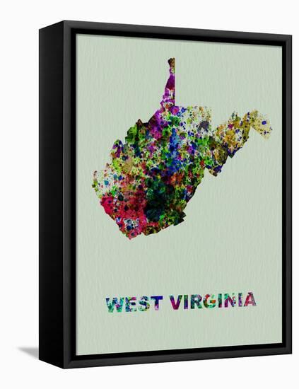 West Virginia Color Splatter Map-NaxArt-Framed Stretched Canvas