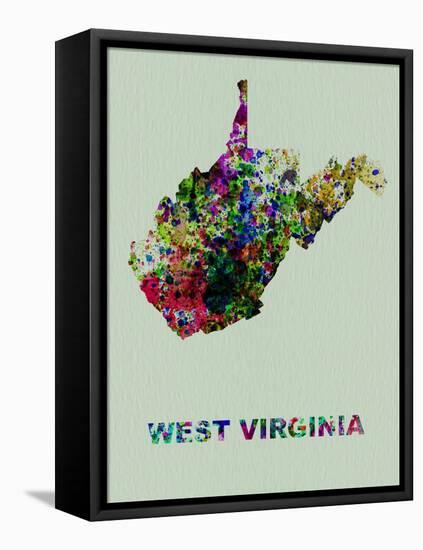 West Virginia Color Splatter Map-NaxArt-Framed Stretched Canvas