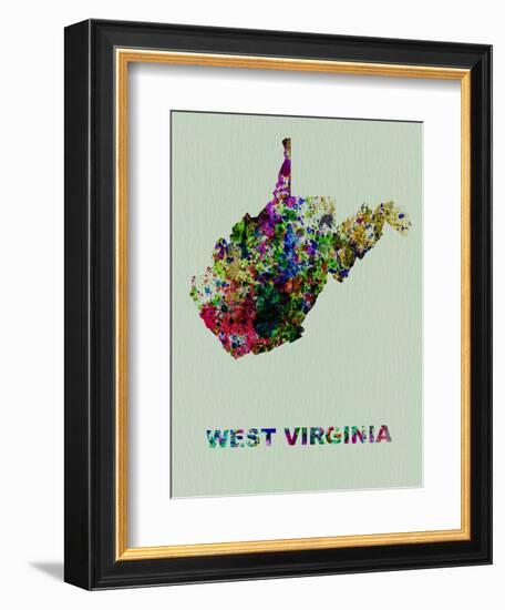 West Virginia Color Splatter Map-NaxArt-Framed Premium Giclee Print
