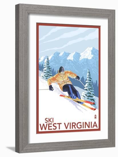 West Virginia - Downhill Skier Scene-Lantern Press-Framed Art Print