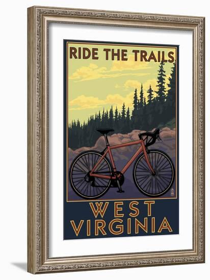 West Virginia - Ride the Trails-Lantern Press-Framed Art Print