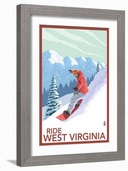 West Virginia - Snowboarder-Lantern Press-Framed Art Print