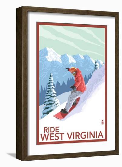 West Virginia - Snowboarder-Lantern Press-Framed Art Print