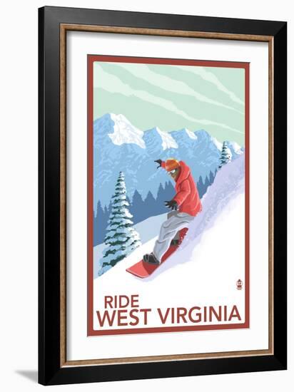 West Virginia - Snowboarder-Lantern Press-Framed Art Print