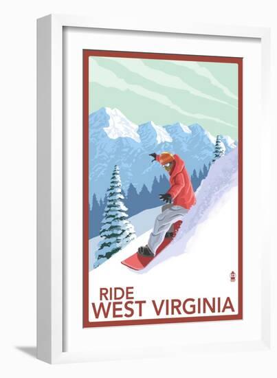 West Virginia - Snowboarder-Lantern Press-Framed Art Print