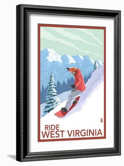 West Virginia - Snowboarder-Lantern Press-Framed Art Print