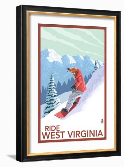 West Virginia - Snowboarder-Lantern Press-Framed Art Print