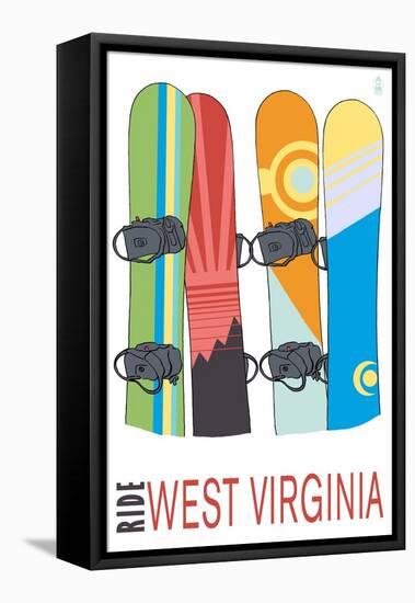 West Virginia - Snowboards in Snow-Lantern Press-Framed Stretched Canvas