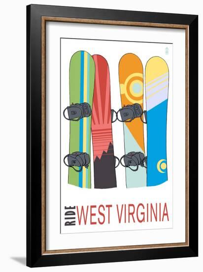 West Virginia - Snowboards in Snow-Lantern Press-Framed Art Print